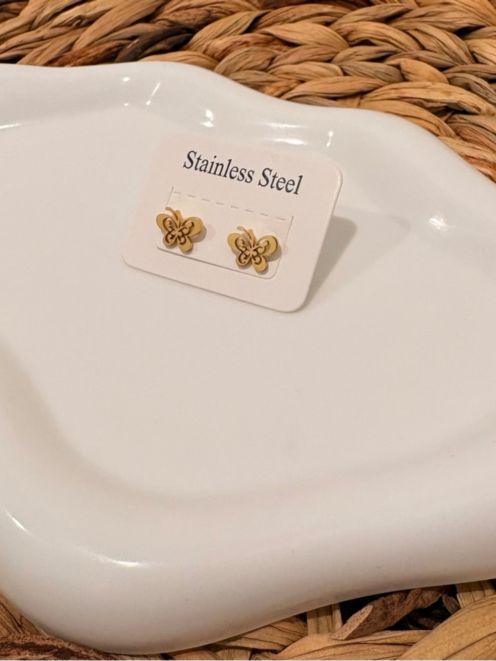 Gold Butterfly Stainless Steel Stud Earrings - Elegant Women’s Jewelry